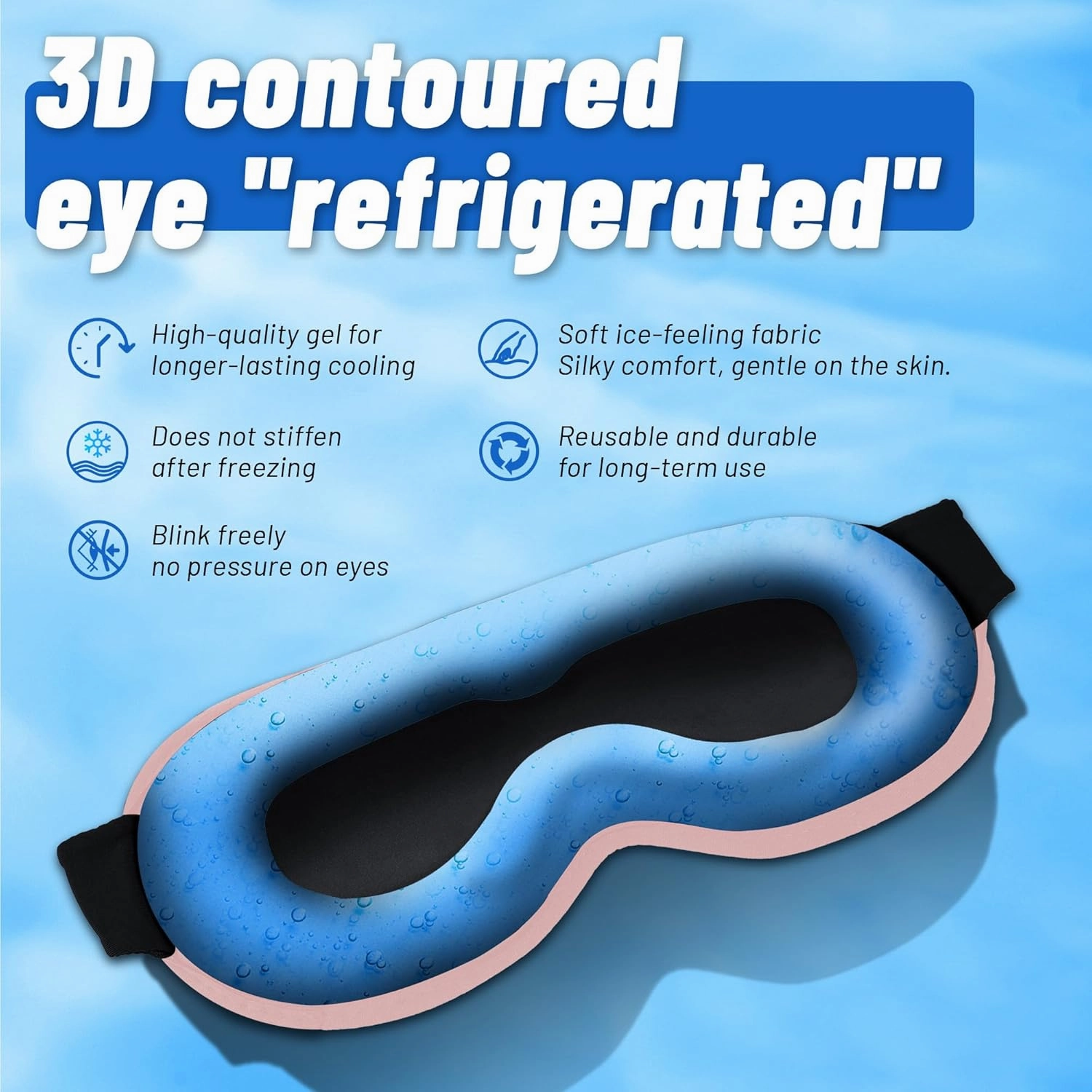 Cooling Gel 3D Sleep Eye Mask-Weighted Blackout Sleep Mask & Cold Compress for Dark Circles, Dry Eyes, and Puffiness - Comfortable, Eyelash-Friendly, Reusable for Relaxing Sleep-Pink