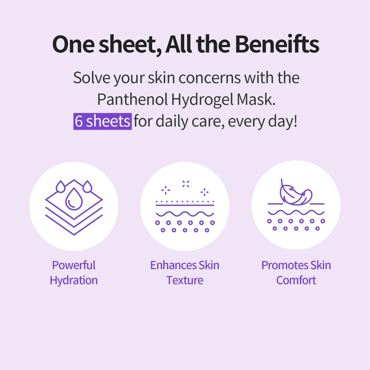 COSNORI Panthenol Hydrogel Mask - Calming & Hydrating, Supports Skin Texture, Moisturizing, Skin Comfort, Korean Facial Mask for Sensitive Skin, 0.98 oz(28g) x 6ea
