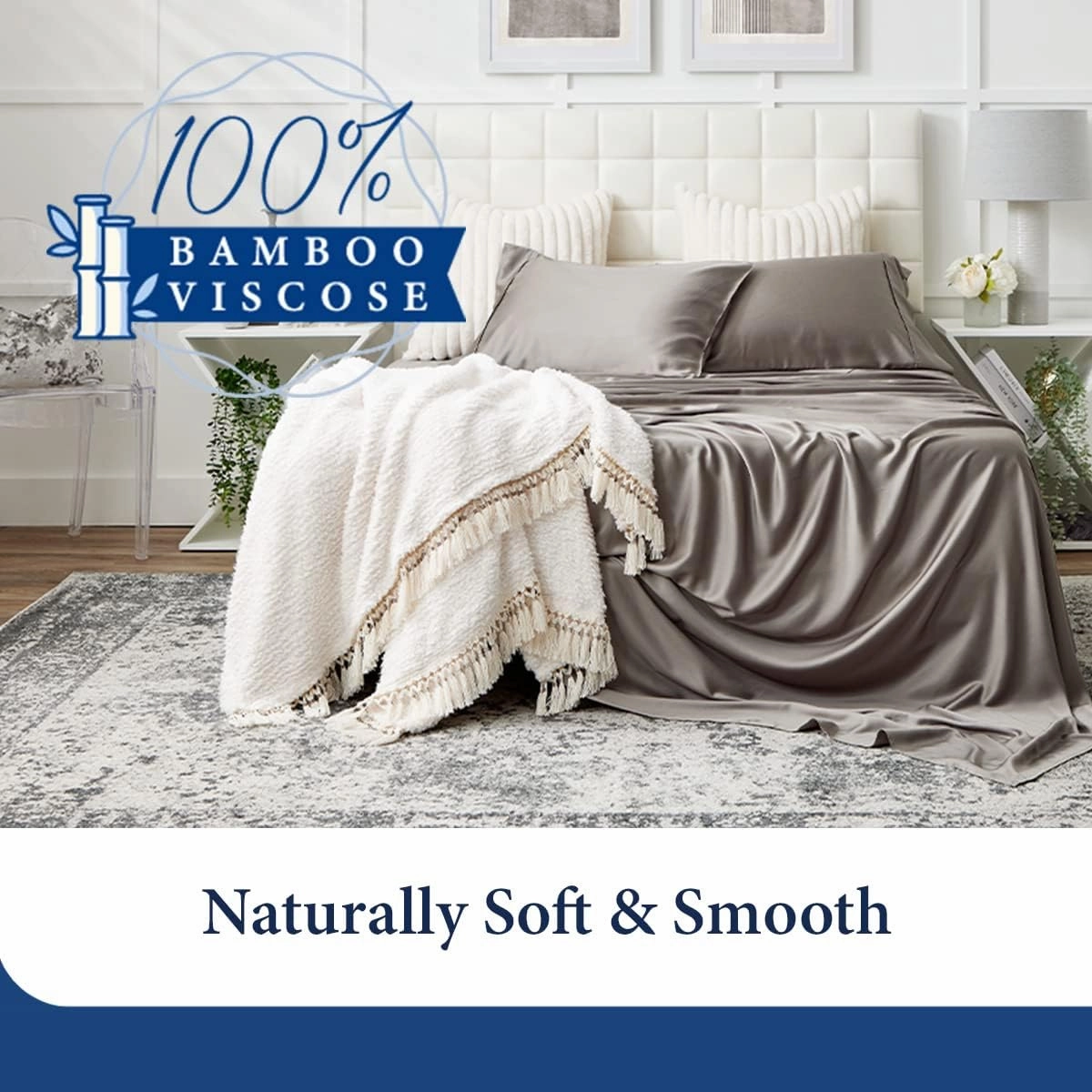 Cosy House Collection 100% Rayon Derived from Bamboo Bed Sheet Set - Cooling, Breathable, Silky Soft 5-Piece Deep Pocket Bedding Set (Split King, Royal Blue)