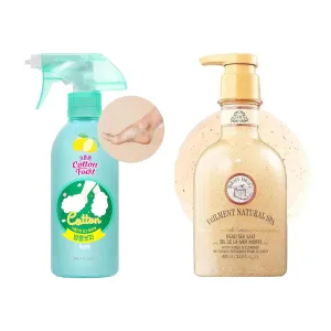 Cotton Foot - Foot Shampoo (Lemon, 13fl oz) & NATURAL SPA DEAD SEA SALT 2-in-1 BODY WASH & BODY SCRUB(13.53fl.oz) - Natural Exfoliating Salt Scrub for Deep Cleansing