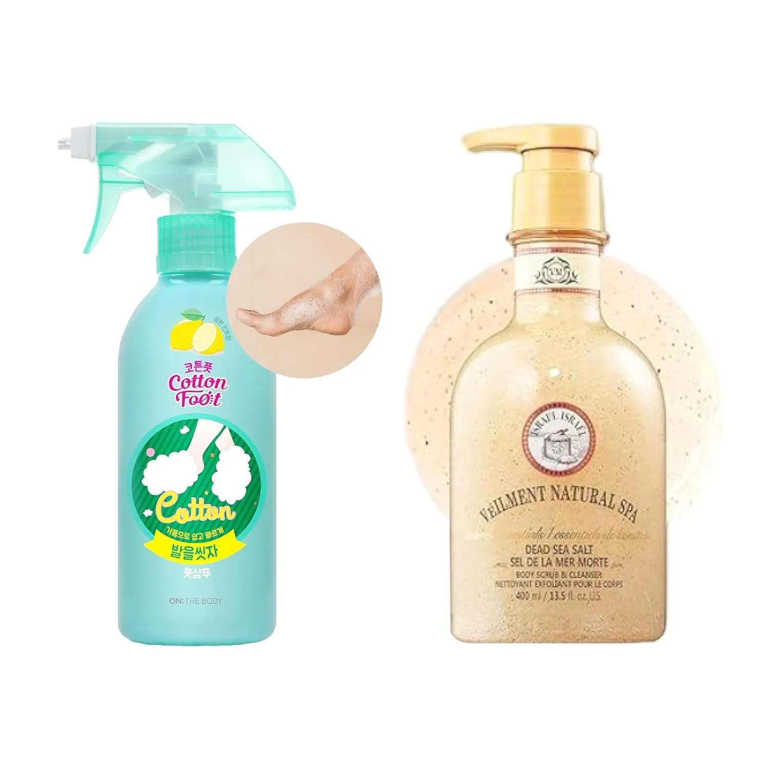 Cotton Foot - Foot Shampoo (Lemon, 13fl oz) & NATURAL SPA DEAD SEA SALT 2-in-1 BODY WASH & BODY SCRUB(13.53fl.oz) - Natural Exfoliating Salt Scrub for Deep Cleansing