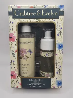 Crabtree & Evelyn Summer Hill Body Hydration Set, Soothing Body Mist 8.1 Fl Oz, Body Oil 4 Fl Oz