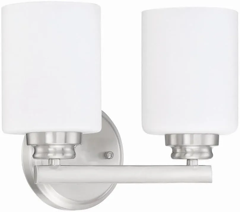 Craftmade 50502-BNK-WG Bolden White Frost Glass Vanity Bath Lighting, 2-Light 200 Watts, Brushed Polished Nickel