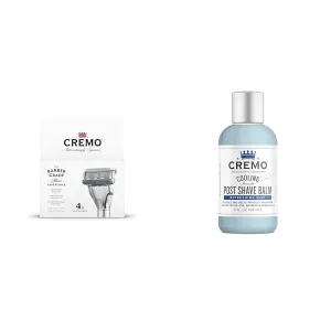 Cremo Astonishingly Superior Razor Refills, (4 Pack) & Cooling Formula Post Shave Balm, Soothes, Cools And Protects Skin From Shaving Irritation, Dryness and Razor Burn, 4 Oz