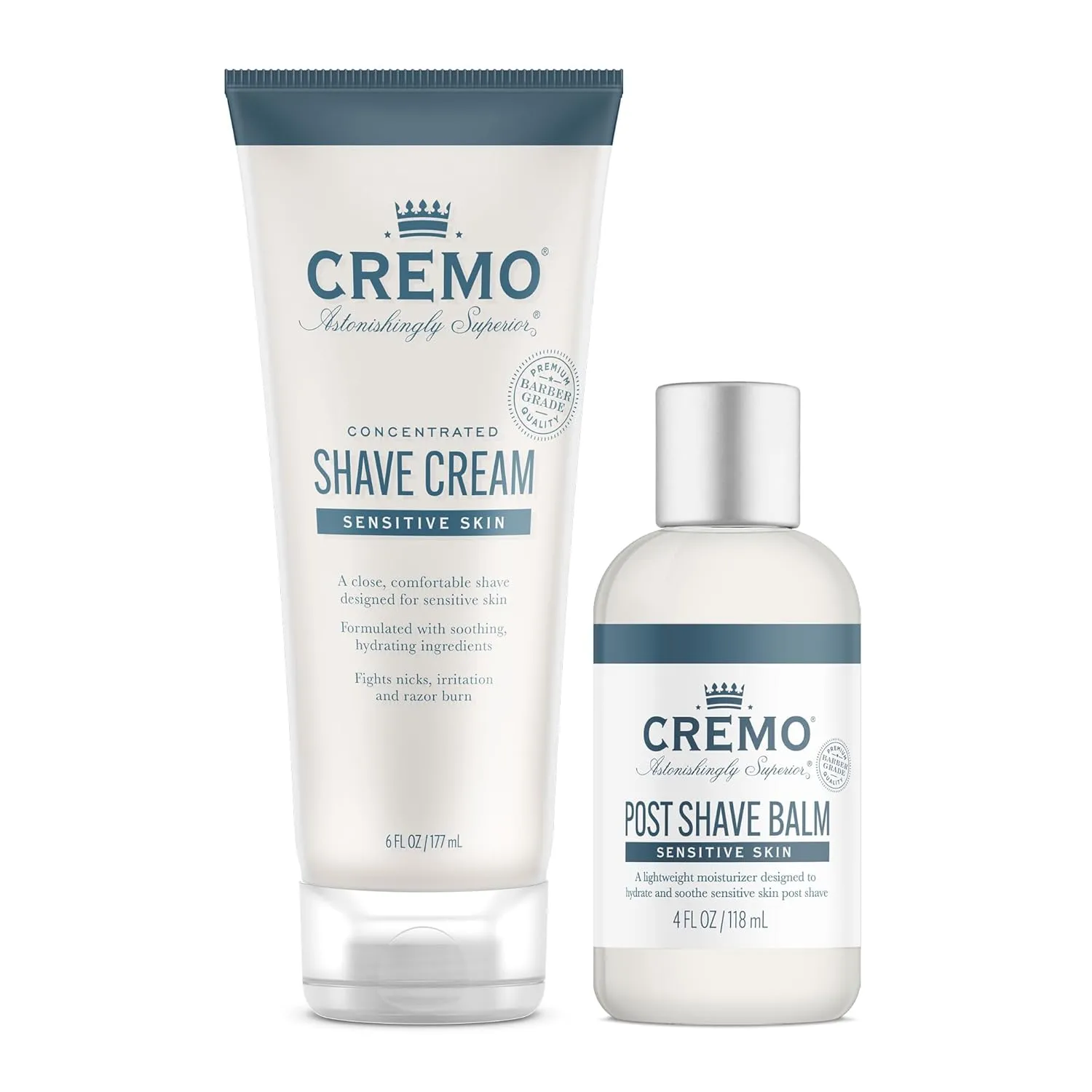 Cremo Barber Grade Pre- and Post Shave Bundle with Sensitive Shave Cream, 6oz and Post Shave Balm, 4oz
