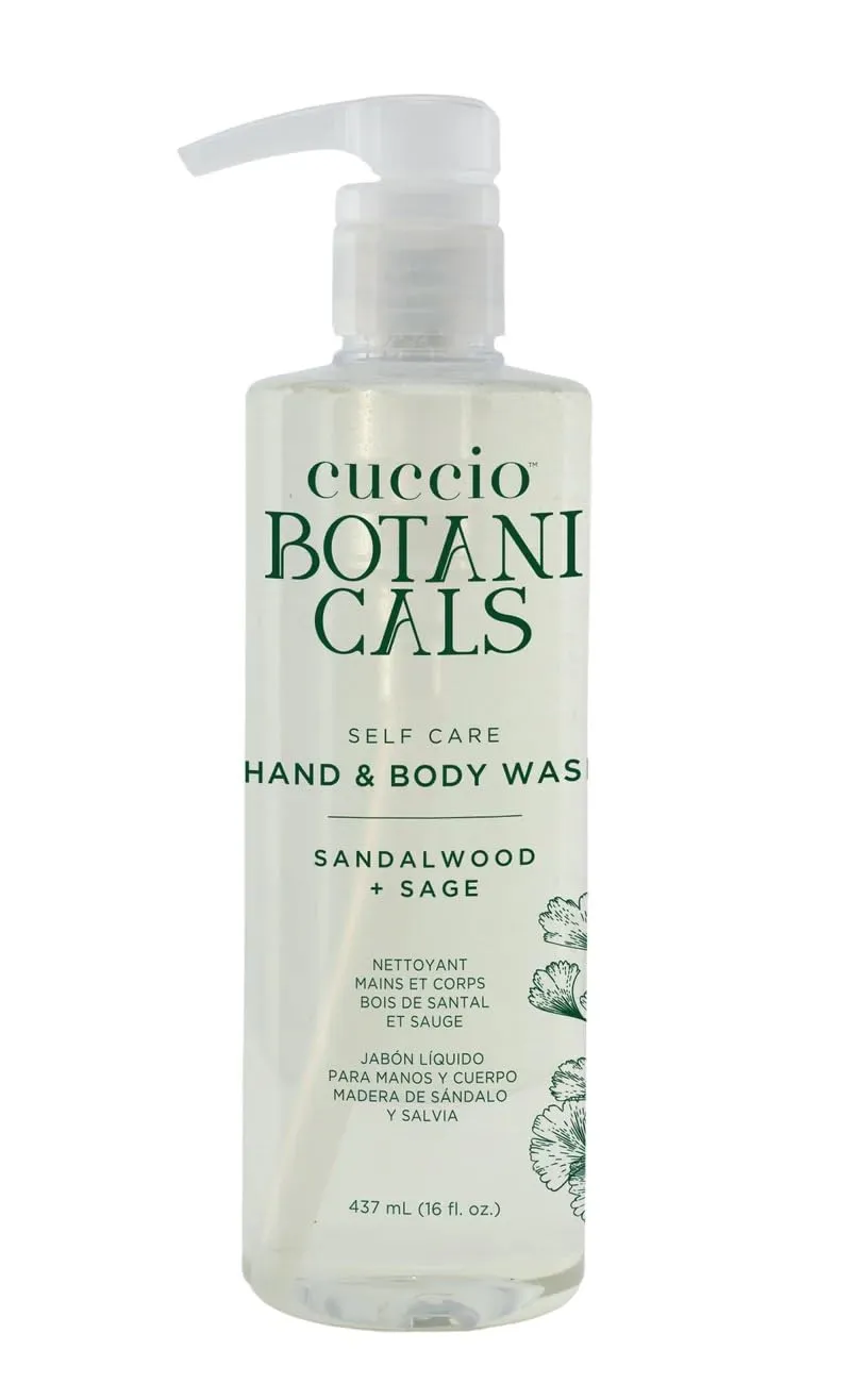 Cuccio Botanicals Hydrating Hand & Body Wash, Sandalwood & Sage, 16 oz – Moisturizing and Soothing Cleanser for Soft and Refreshed Skin