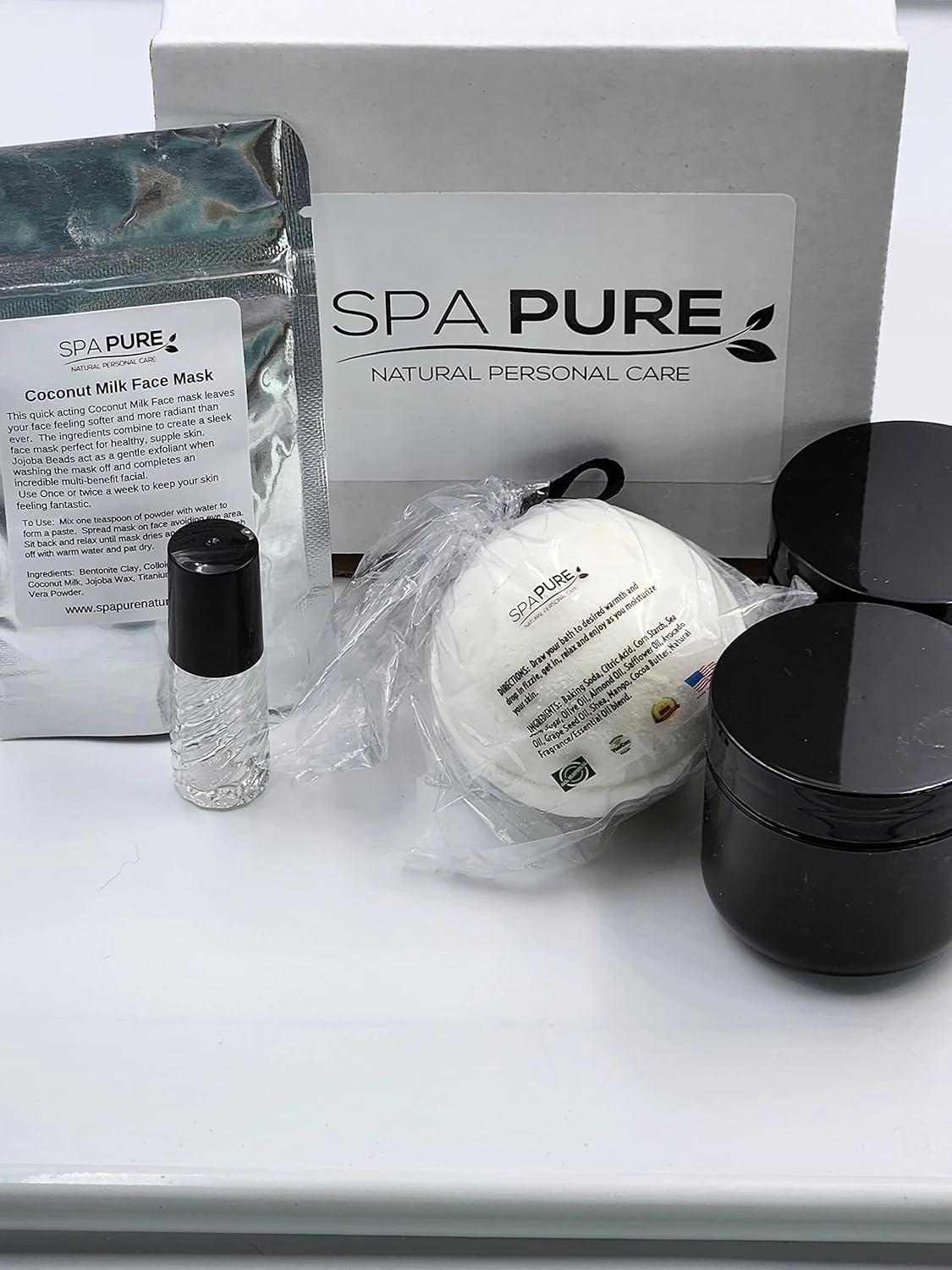 Day Spa Kit, All-Natural, Gift Box, Luxurious Coconut Milk Bubble Bath Melt, Whipped Soap Scrub, Body Butter, Facial Mask, Roll On Perfume, Girlfriend, Wife, Mom (5 Piece Set) (Lavender, Small, 2 oz)