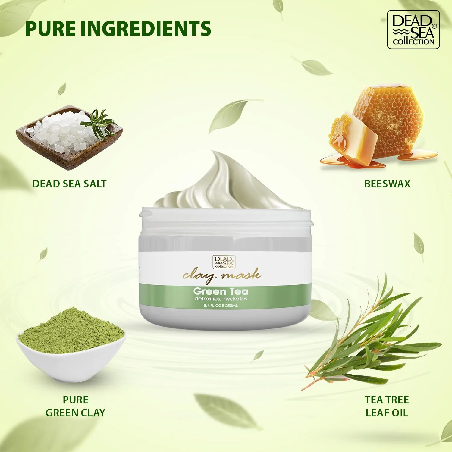 Dead Sea Collection Green Tea Clay Mask for Face - Deep Cleansing Skin Care Spa Facial Mask with Dead Sea Minerals - Nourishing and Moisturizing Skin (8.4 fl.oz)