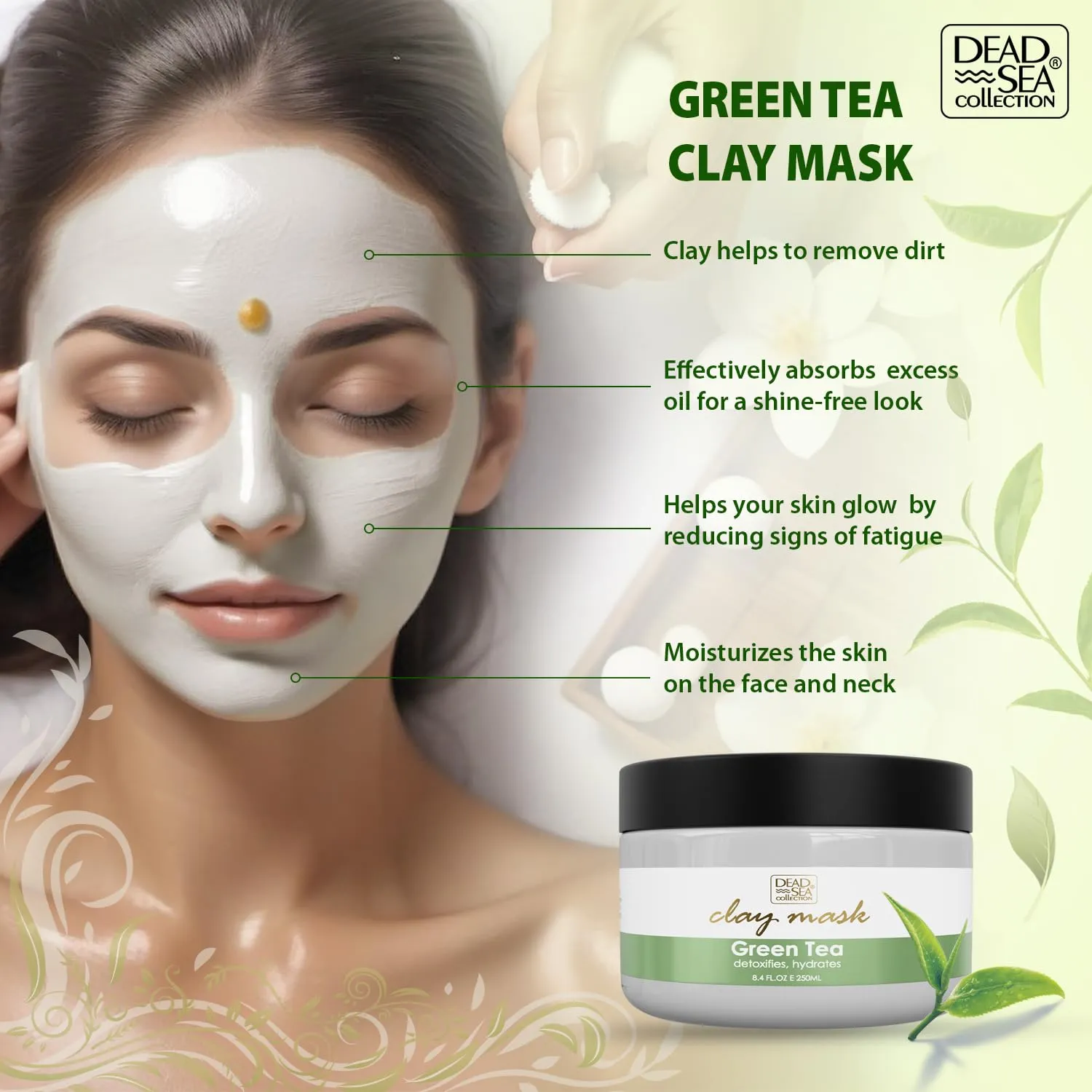 Dead Sea Collection Green Tea Clay Mask for Face - Deep Cleansing Skin Care Spa Facial Mask with Dead Sea Minerals - Nourishing and Moisturizing Skin (8.4 fl.oz)