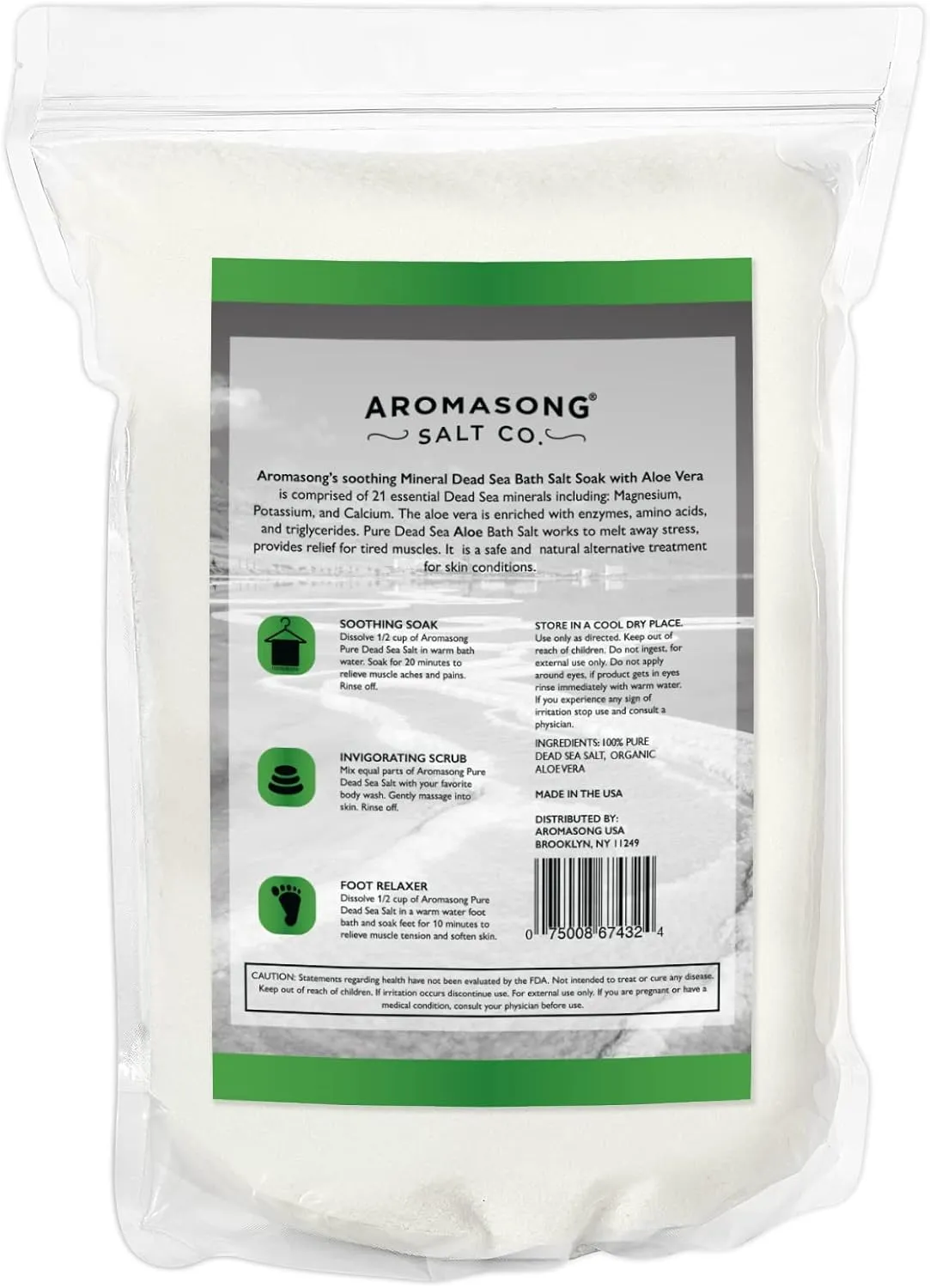 Dead Sea Salt with Organic Aloe Vera, Spa Bath Salts, 5 Lbs Fine Bulk resealable Pack, 100% Pure & Natural, Soak for Women & Men for Tired Muscles & Skin Issues (Packaging May Vary)