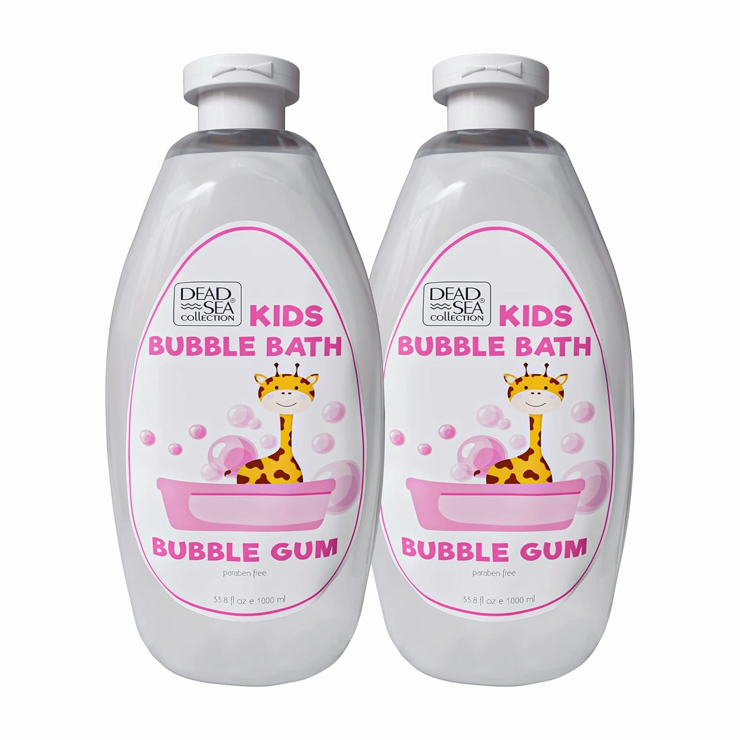 Dead Sea Collection Bubble Bath Kids with Bubble Gum Scent - Cleansing and Moisturizing Liquid Bath Pure Dead Sea Minerals - Pack of 2 Large Bottles (67.6 fl.oz)