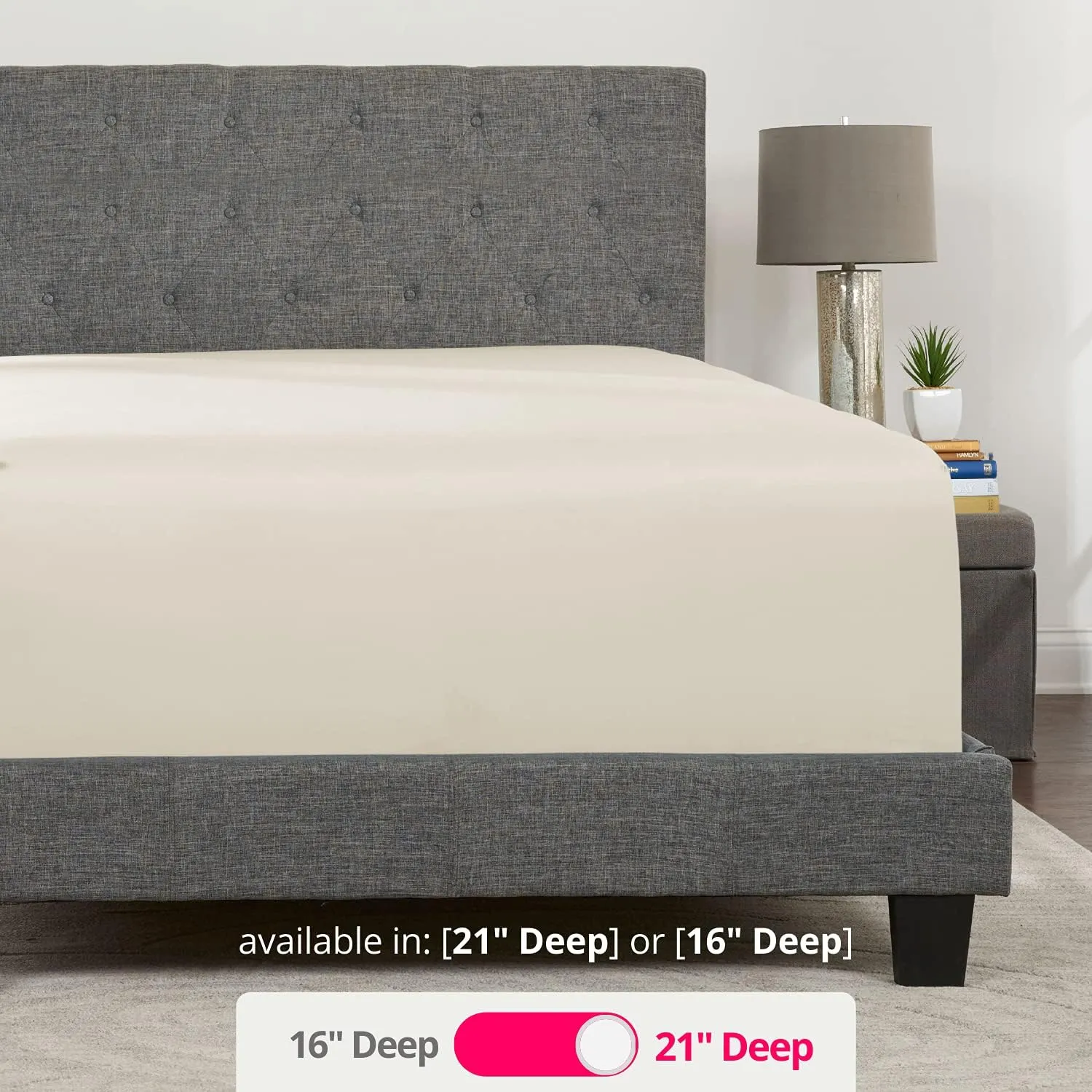 DeaLuxe Cal King Fitted Sheet Only Deep Pocket - 17in - 21in Inch   Extra Deep Pocket Only - 1 Fitted Sheet with Deep Pockets for Pillowtop Mattress - California King Size - Ivory (Off White)