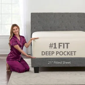 DeaLuxe Cal King Fitted Sheet Only Deep Pocket - 17in - 21in Inch   Extra Deep Pocket Only - 1 Fitted Sheet with Deep Pockets for Pillowtop Mattress - California King Size - Ivory (Off White)