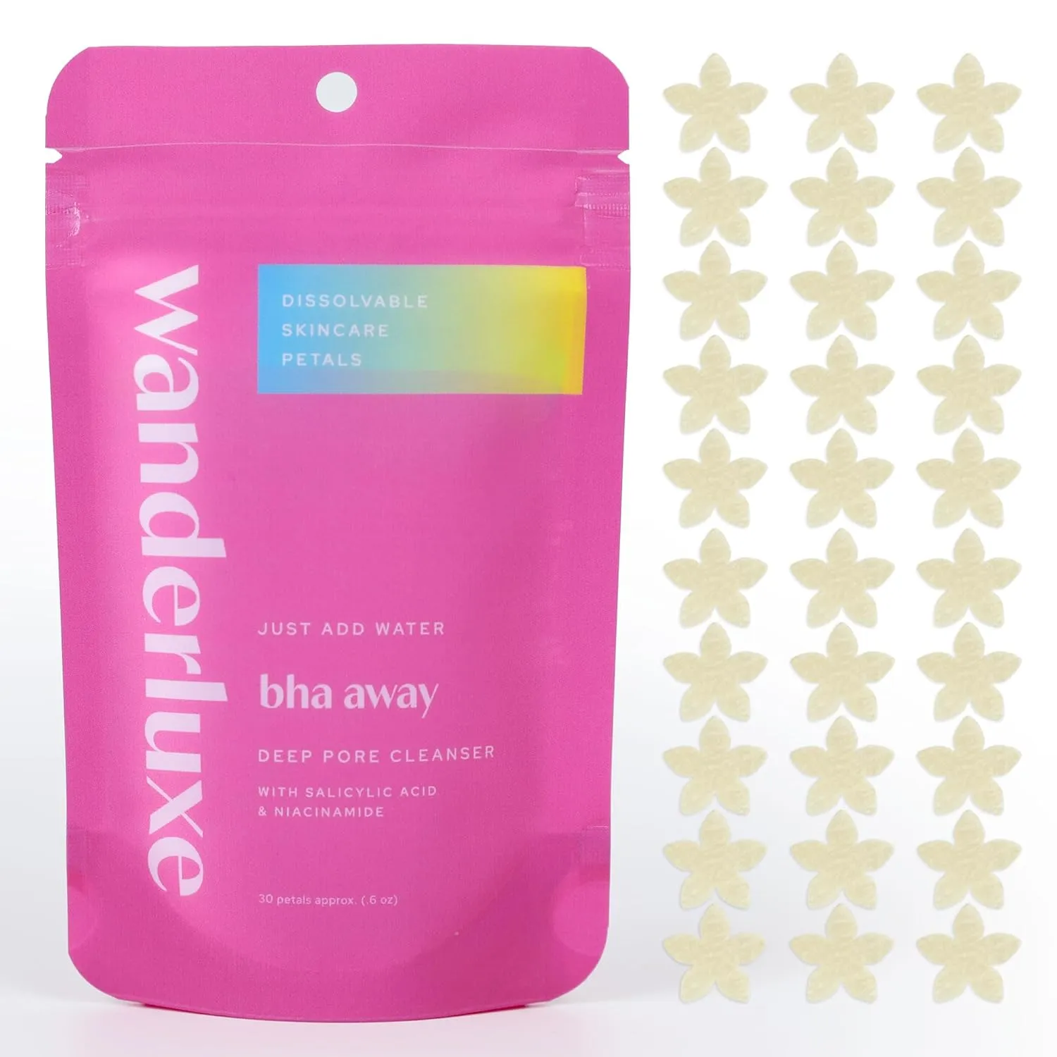 Deep Pore Cleanser, Dissolvable Skincare Petals, Skin Care Set for Travel, BHA Away Cleanser Petals with Salicylic Acid