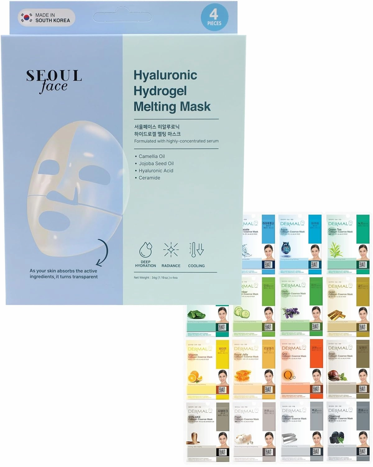 DERMAL 16 Combo Pack A Collagen   Hyaluronic Hydrogel Melting Jelly Gel Mask 4ea Bundle