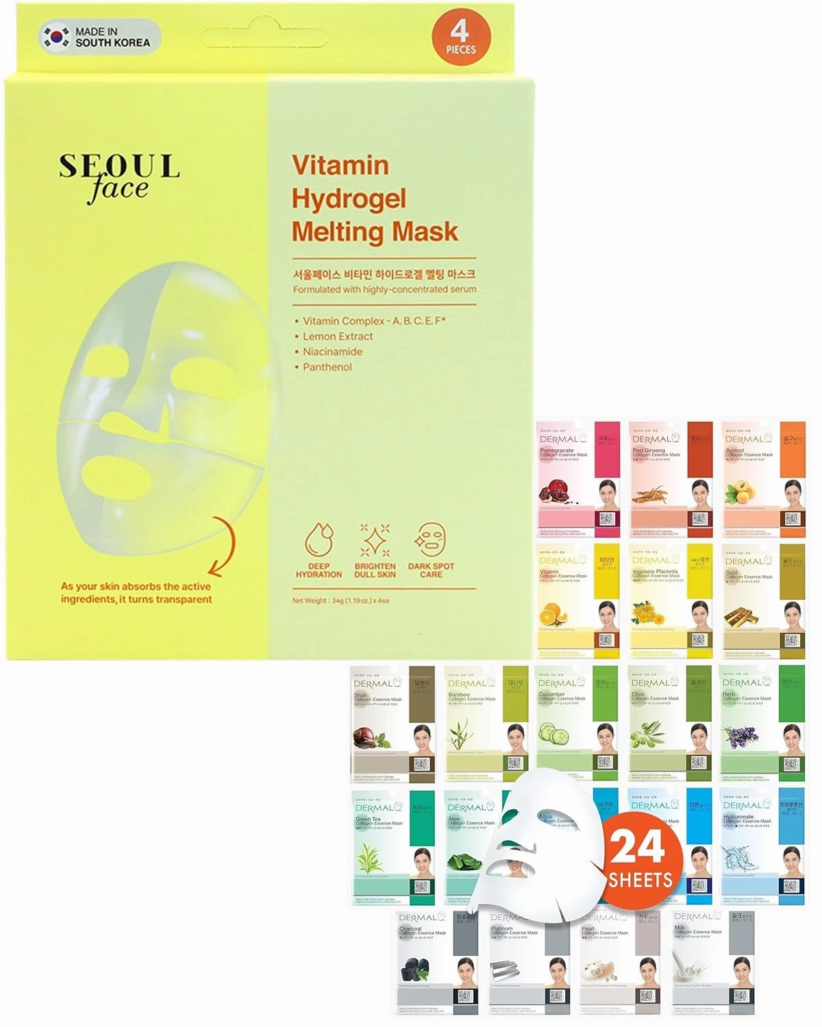 DERMAL 24 Combo Pack A   Vitamin Hydrogel Melting Jelly Gel Mask 4ea Bundle