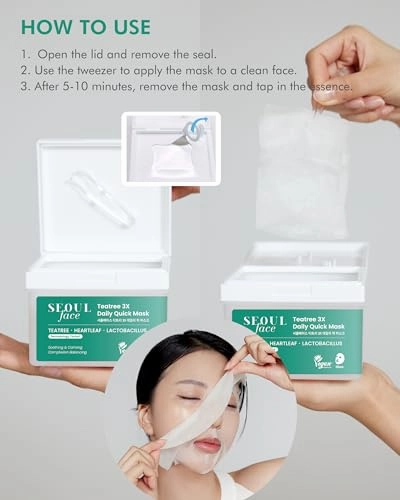 DERMAL Seoul Face Teatree 3X Daily Quick Mask 36 Sheet – Korean Skincare Vegan Tencel Facial Masks - Calming, Soothing, Blemish Control Face Mask Sheets with Heartleaf Extract, Lactobacillus