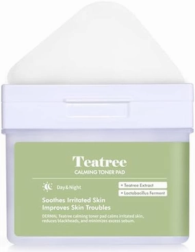 DERMAL Teatree Calming Toner Pad - Korean Toner Pad for Calming & Acne Improvement with Zinc PCA - Vegan Gauze Tencel Square Pads - High Capacity, 120 Sheets