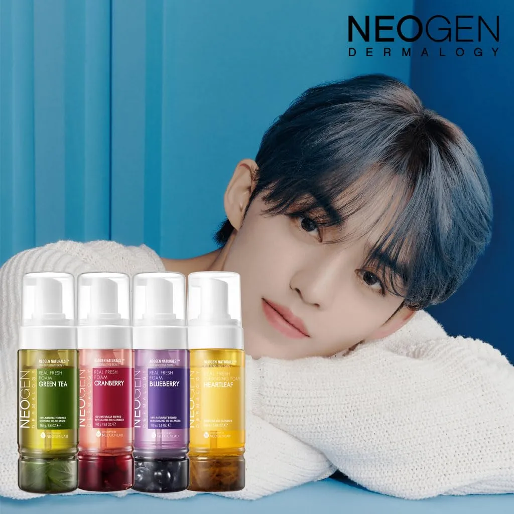 DERMALOGY by NEOGENLAB NEOGEN Real Fresh Foam Cleanser, Green Tea 5.6 Fl Oz (160g) - Soothing & Hydrating Gentle Cleansing Foam with Real Green Tea Extract, Clean Beauty - Korean Skin Care