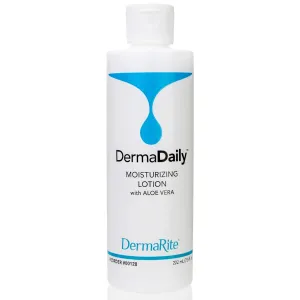 DermaRite's DermaDaily Moisturizing Lotion for Hand and Body - Daily Use Skin Moisturizer with Aloe Vera, Non-Greasy Formula - 7.5 oz. Bottle, 48 Count