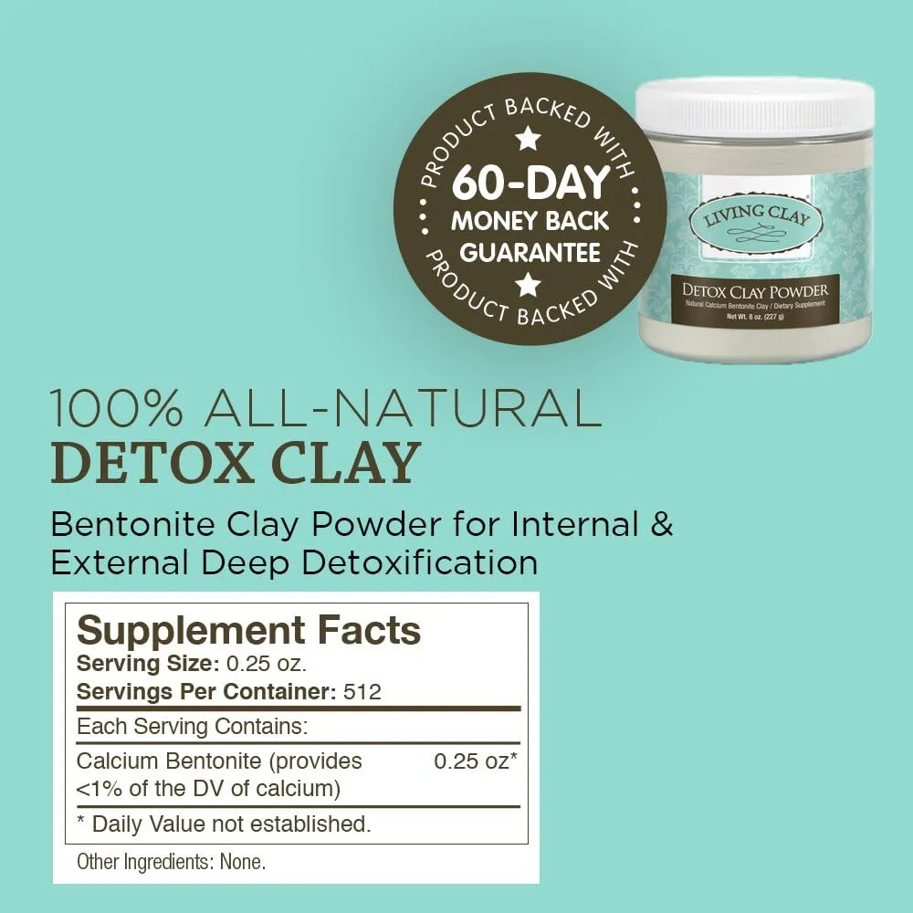 Detox Clay Powder | All-Natural Bentonite Calcium Clay for Internal & External Deep Cleansing | Perfect for Mask, Bath or Wrap | 8 oz