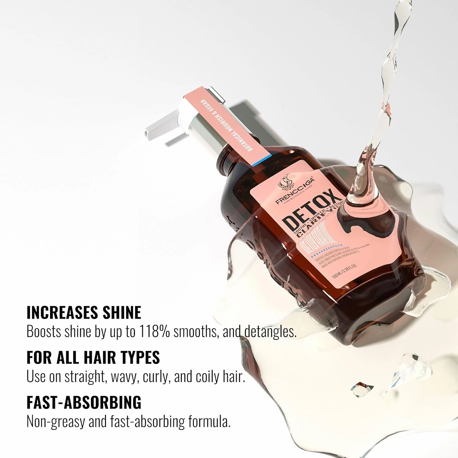 Detox Hair Oil, Hair Serum Treatment for Purifying & Revitalizing Dry Damged Hair, Deeply Cleansing Buildup 100ml