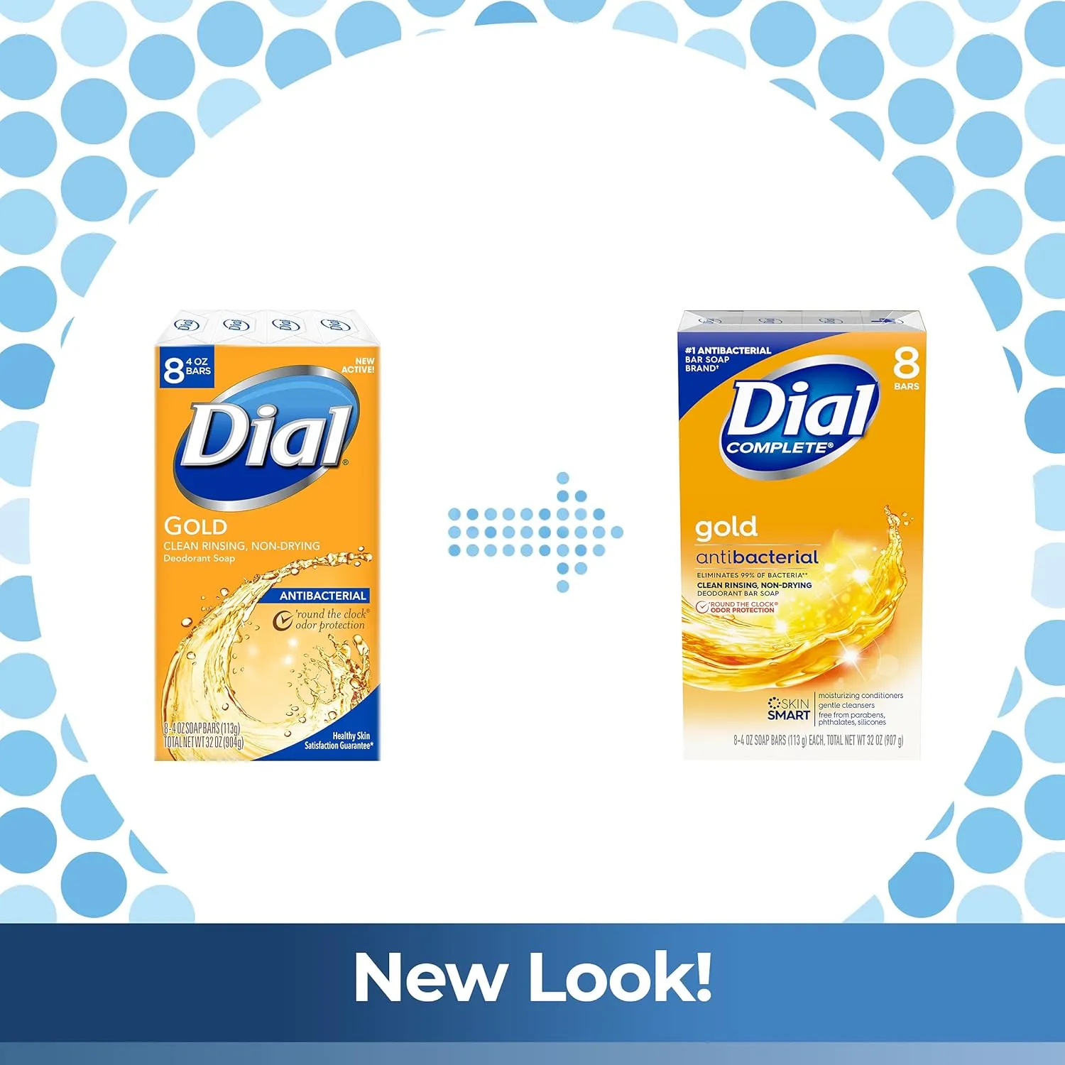 Dial Antibacterial Deodorant Bar Soap, Advanced Clean, Gold, 4 Oz, 32 Bars