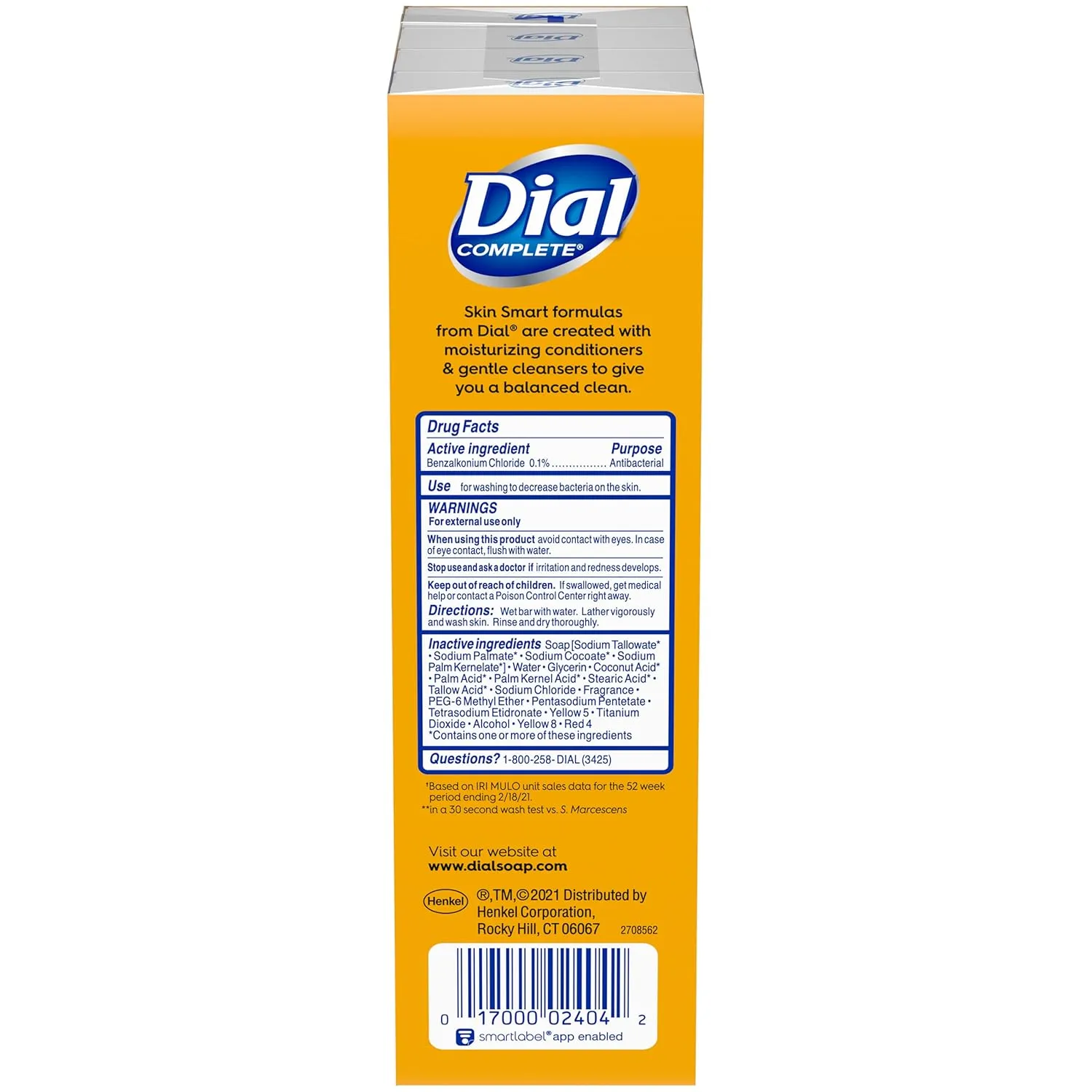 Dial Antibacterial Deodorant Bar Soap, Advanced Clean, Gold, 4 Oz, 32 Bars