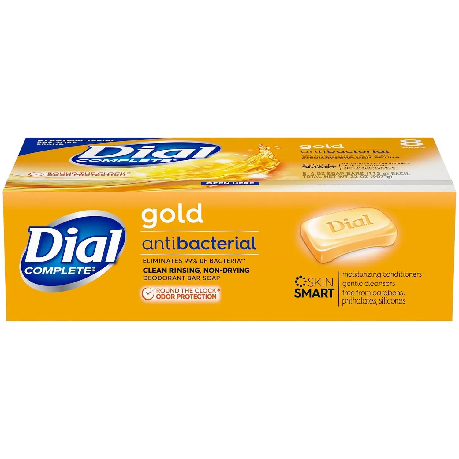 Dial Antibacterial Deodorant Bar Soap, Advanced Clean, Gold, 4 Oz, 32 Bars