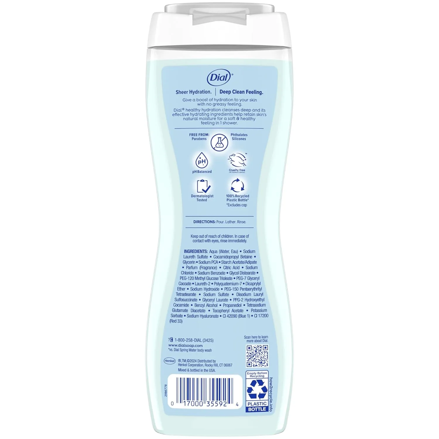 Dial Body Wash, Healthy Hydration, 16 fl oz (Pack of 4)