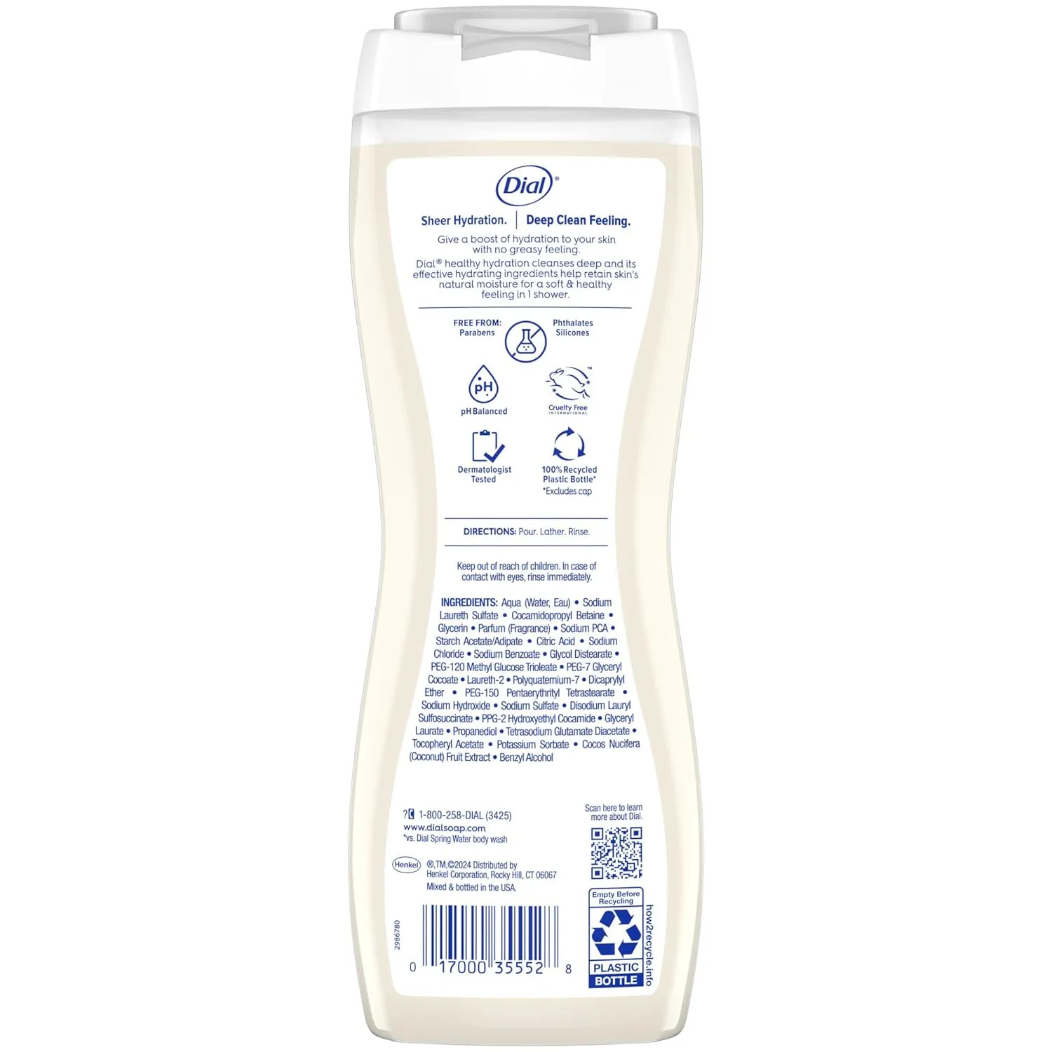 Dial Body Wash, Healthy Hydration, Coconut Milk plus Vitamin E, 16 fl oz (Pack of 4)