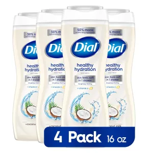 Dial Body Wash, Healthy Hydration, Coconut Milk plus Vitamin E, 16 fl oz (Pack of 4)