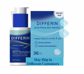 Differin Night Moisturizer and Patch Set: Contains 36 Power Patches, 18 large and 18 small pimple patches for Acne-prone skin, and Restorative Night Moisturizer 2.5 oz