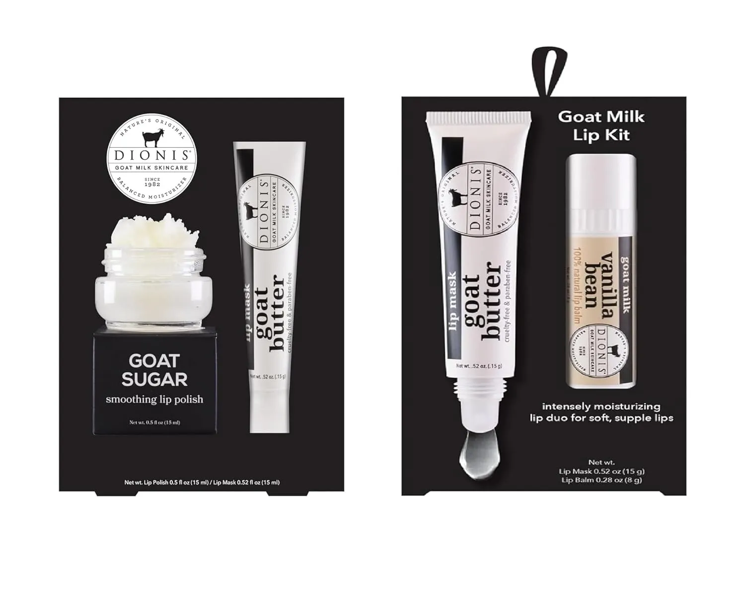 Dionis Goat Milk Lip Care Set – Original Sugar Lip Scrub & Overnight Mask   Vanilla Bean Overnight Lip Mask & Balm Duo for Deep Hydration and Chapped Lip Repair