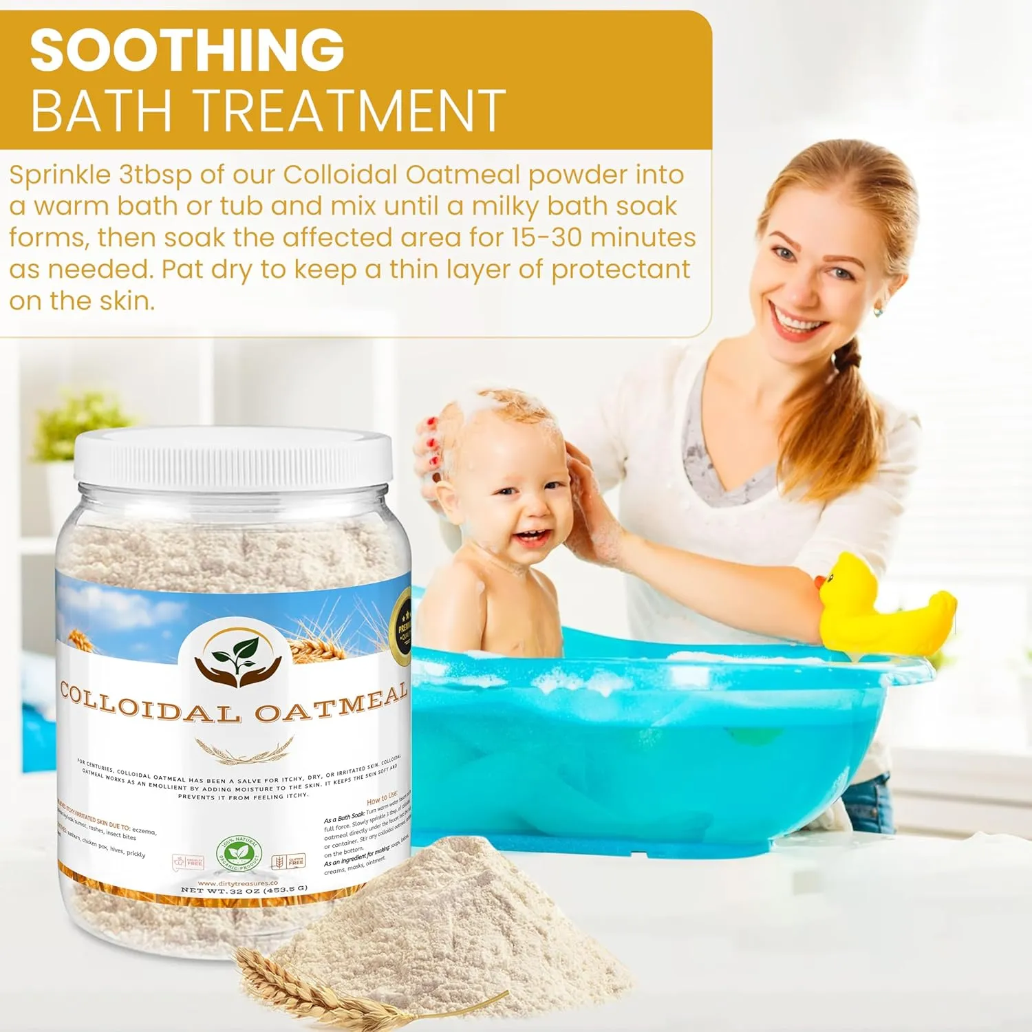 Dirty Treasures Organic Colloidal Oatmeal Bath - Oatmeal for Skin - Soap Making - 2lbs (32OZ)