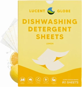 Dishwasher Dishwashing Detergent Sheets, Dish Soap & Dishwashing Tablets Alternative. Plant-Based, Eco-Friendly, Fully Biodegradable, Lemon Scent & Plastic Free Packaging (80 Sheets)