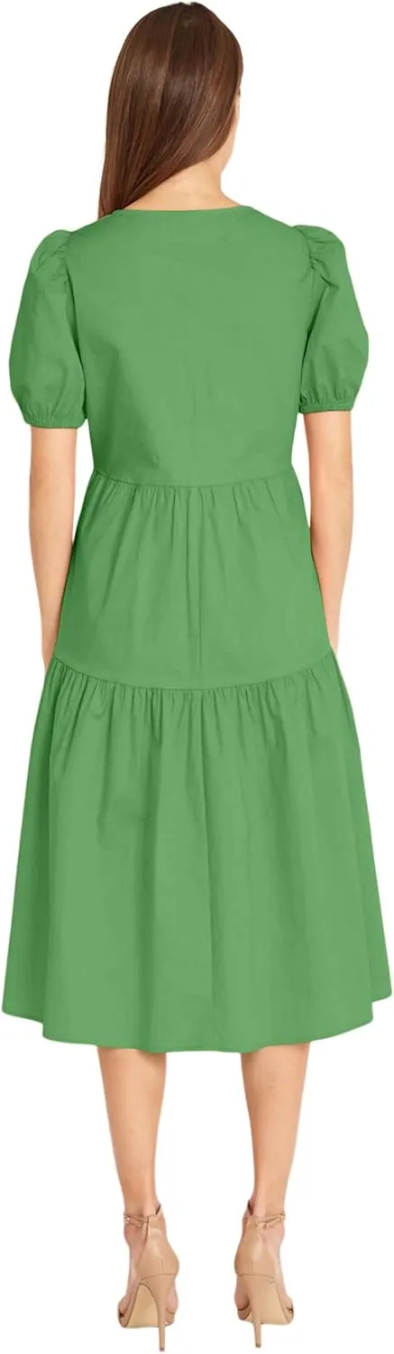 Donna Morgan Women's Deep Ruffle V-Neck Midi Dress