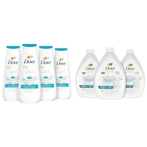 Dove Body Wash Antibacterial 4 Pack 20 oz & Hand Wash Antibacterial 3 Pack Care & Protect Moisturizing