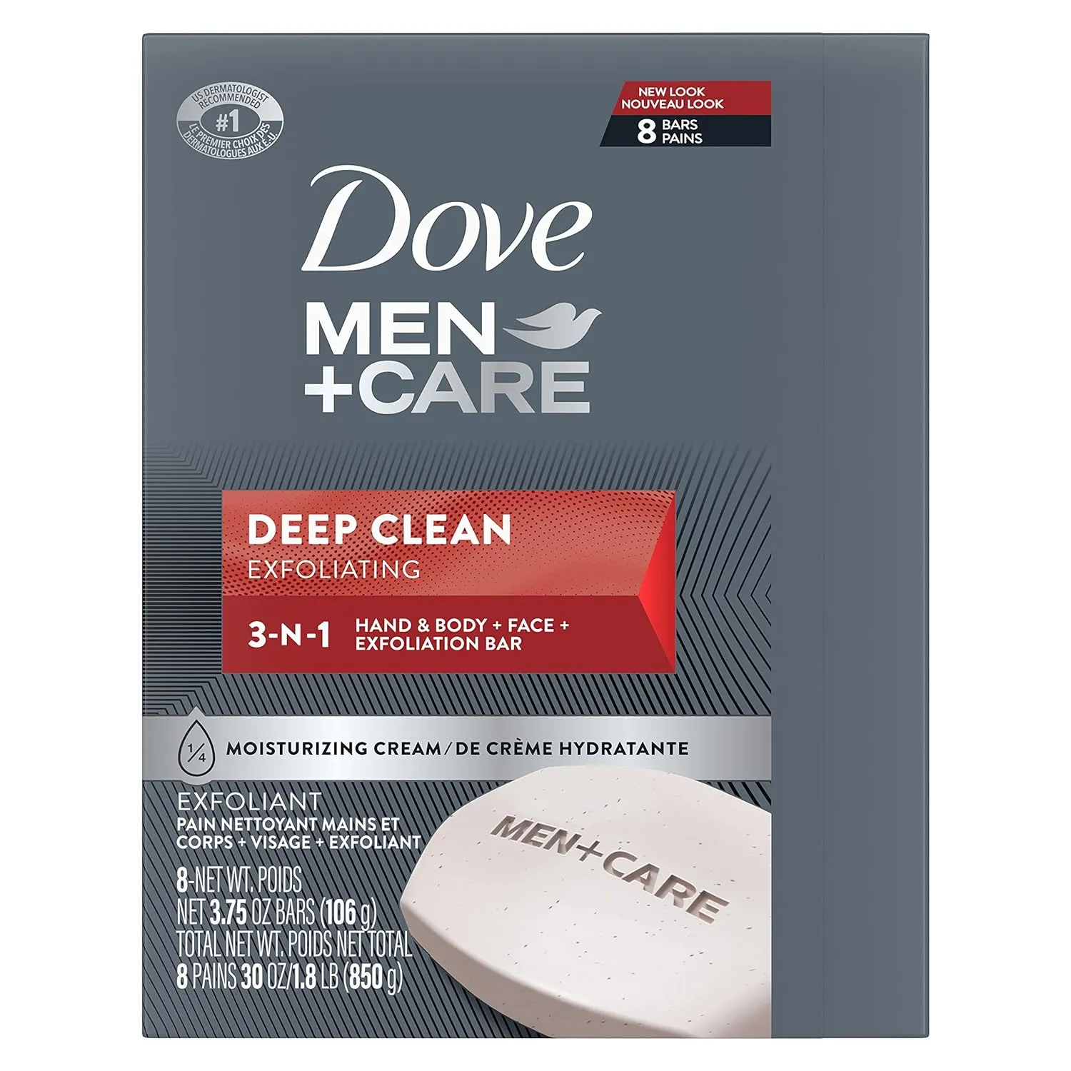 Dove Men Care Men's Bar Soap Deep Clean 8 Bars More Moisturizing Than Bar Soap Effectively Washes Away Bacteria, Nourishes Your Skin 3.75 oz