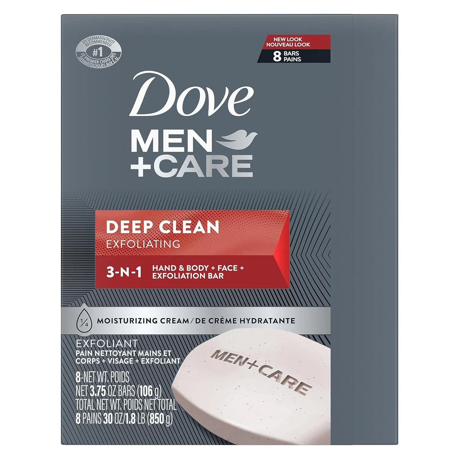 Dove Men Care Men's Bar Soap Deep Clean 8 Bars More Moisturizing Than Bar Soap Effectively Washes Away Bacteria, Nourishes Your Skin 3.75 oz