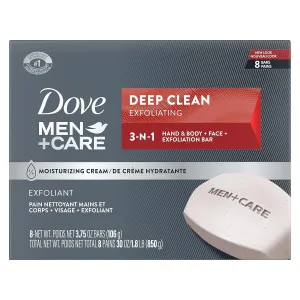 Dove Men Care Men's Bar Soap Deep Clean 8 Bars More Moisturizing Than Bar Soap Effectively Washes Away Bacteria, Nourishes Your Skin 3.75 oz