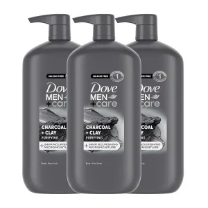 DOVE MEN   CARE Purifying Body & Face Wash 3 Count Charcoal Clay with 24-Hour Nourishing Micromoisture Technology 30 oz