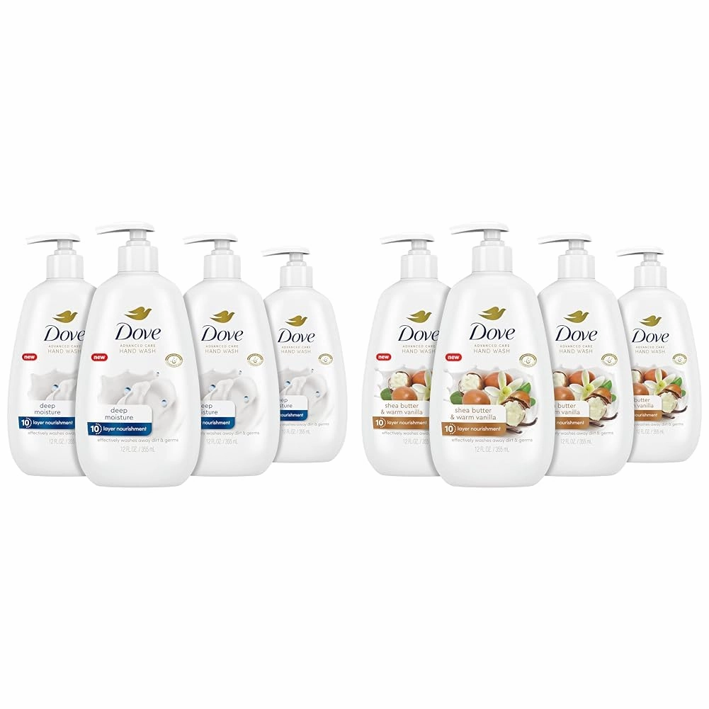 Dove Advanced Care Hand Wash Deep Moisture 4 Count for Soft, Smooth Skin, More Moisturizers & Advanced Care Hand Wash Shea Butter & Warm Vanilla 4 Count for Soft, Smooth Skin