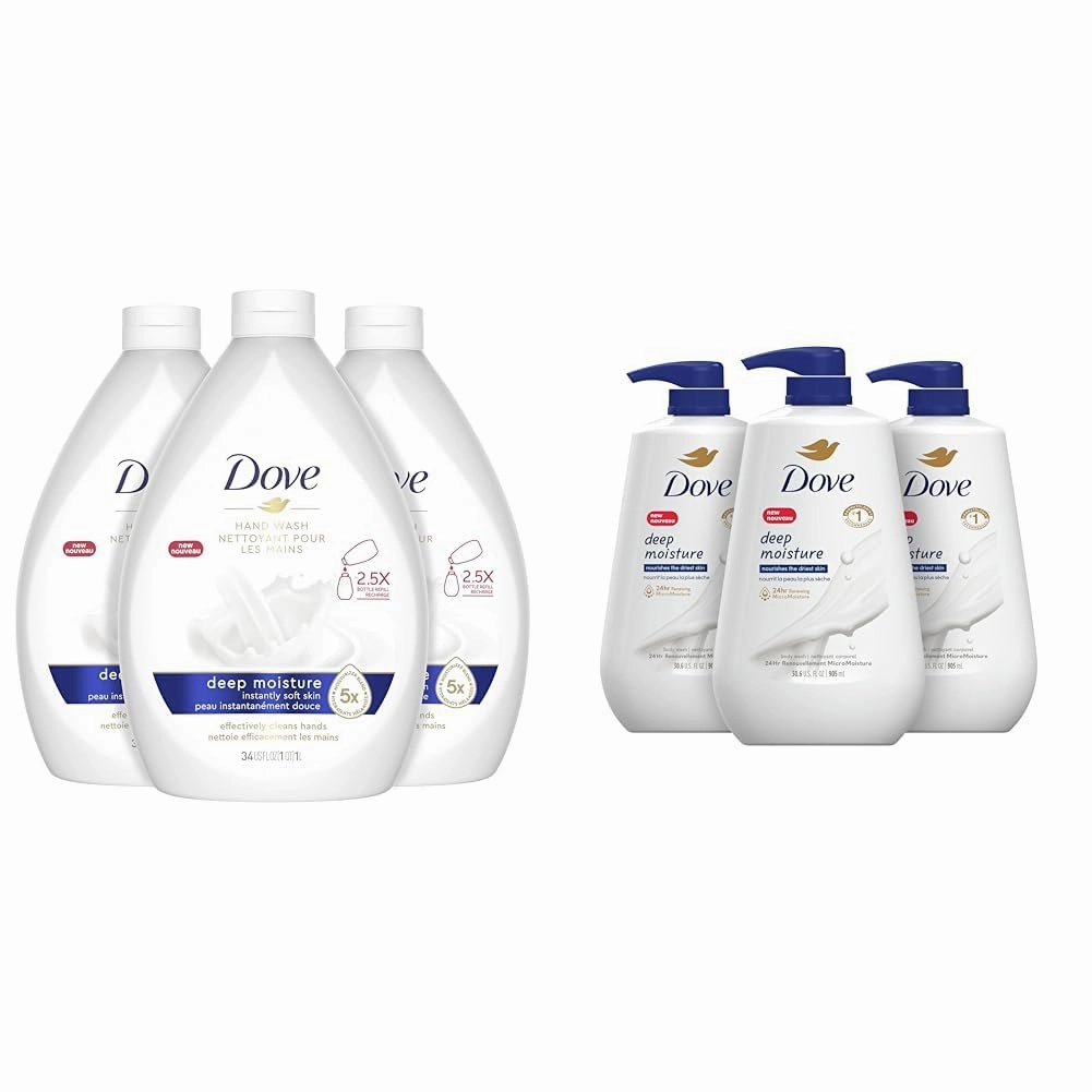 Dove Advanced Care Hand Wash Deep Moisture Pack of 3 & Body Wash with Pump Deep Moisture For Dry Skin Moisturizing Skin Cleanser