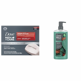 DOVE MEN   CARE Deep Clean Bar Soap and Eucalyptus   Cedar Oil Body Wash Bundle, 8 Pack 3.75oz Bar Soap and 26oz Body Wash