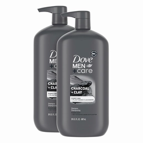 DOVE MEN   CARE Purifying Shampoo Charcoal   Clay 2 Pk for Stronger, More Resilient Hair, with Plant-Based Cleansers, 31 oz