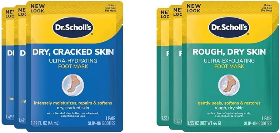 Dr. Scholl's Dry, Cracked Skin Ultra-Hydrating Foot Mask, Intensely Moisturizes & Rough, Dry Skin Ultra Exfoliating Foot Mask 3 Pack, Gently Peels and Softens