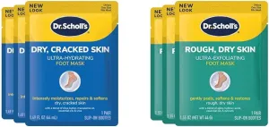 Dr. Scholl's Dry, Cracked Skin Ultra-Hydrating Foot Mask, Intensely Moisturizes & Rough, Dry Skin Ultra Exfoliating Foot Mask 3 Pack, Gently Peels and Softens