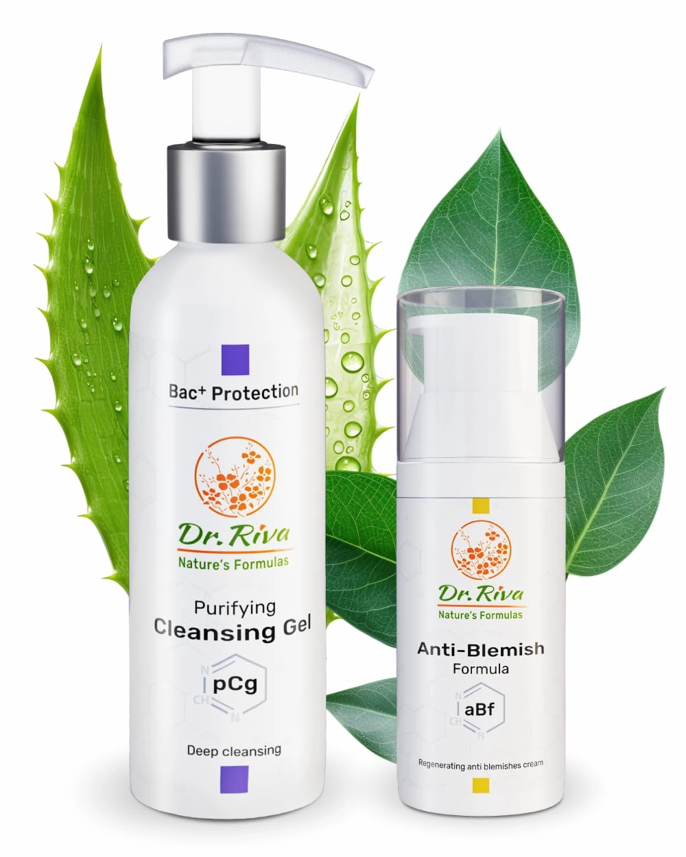 Dr. Riva Nature's Formula Regenerating Blemish Cream   Purifying Gel Cleanser - Acne Repair Blemish Removal Cream, Deep Skin Face Cleanser - Blemish Removal Cream & Skin Balancing Care - 50 ml & 150ml
