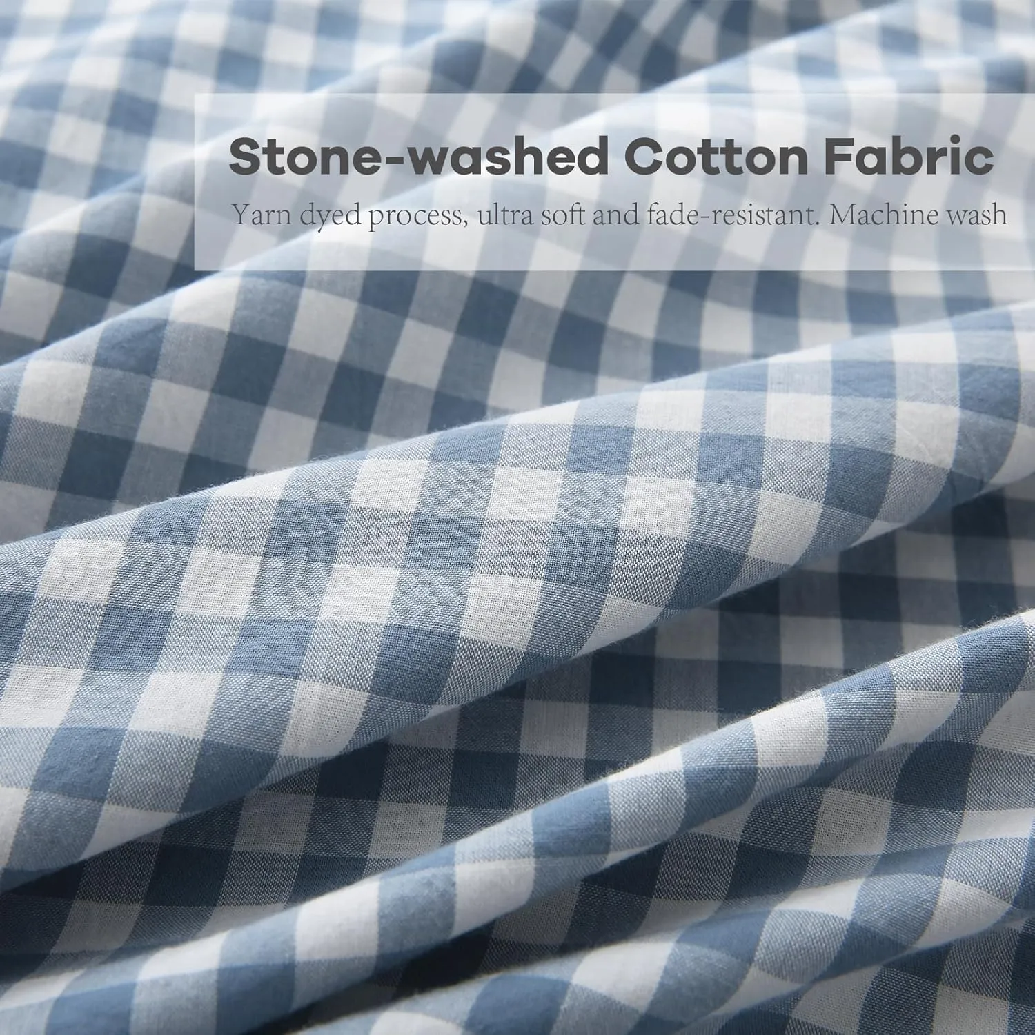 Dust Blue White Plaid Ruffle Sheets Twin Size 4-Piece Set, 300TC 100% Yarn Dyed Cotton Sheets18 in Deep Pocket Preppy Gingham Sheets Decorative Bedding (Dust Blue/White Plaid, Twin)